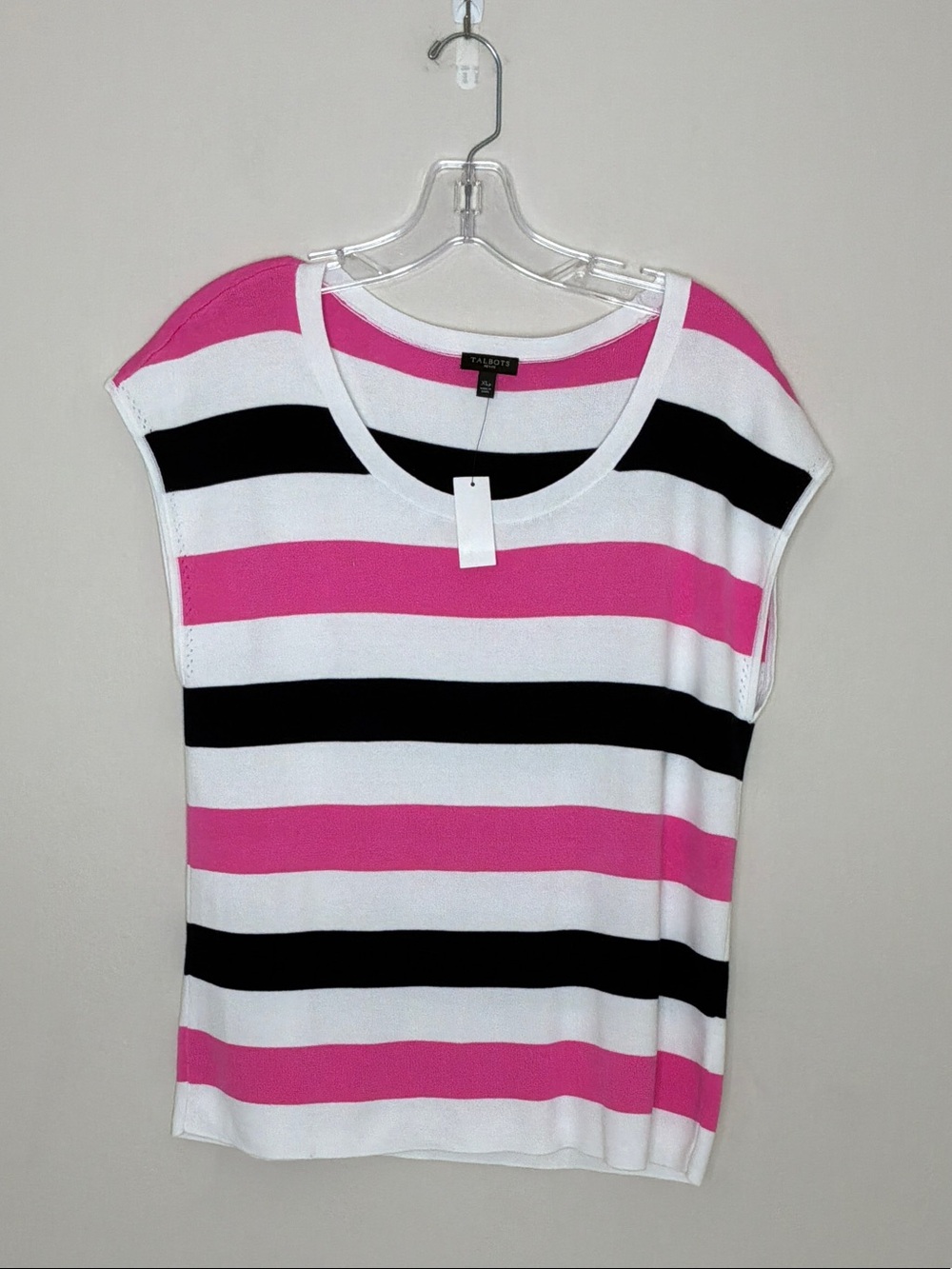 Talbots Pink Black White Striped Short-Sleeve Knit Top